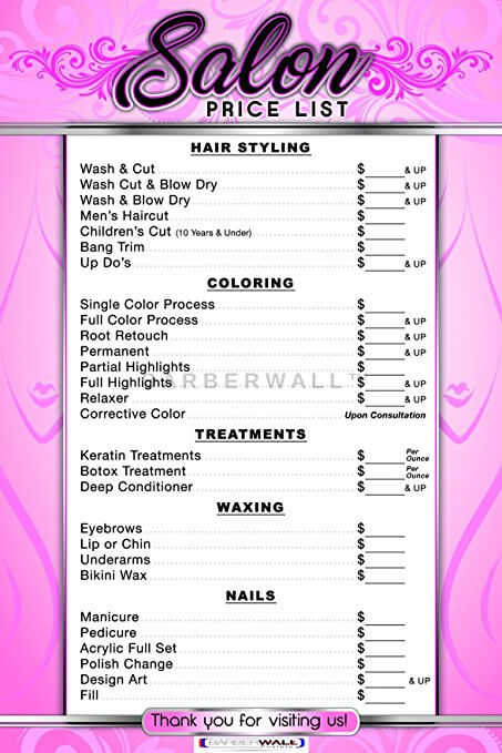 Best Beauty Salon Price List Beauty Salon Posters Barberwall