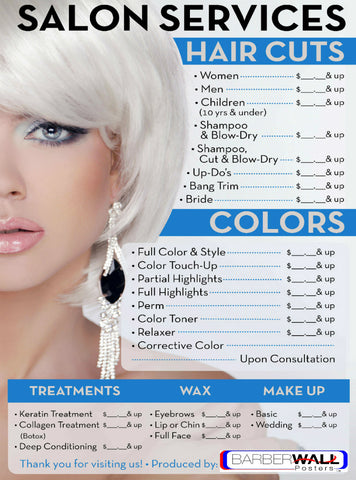 Best Beauty Salon Price List - Salon Poster Laminated- Barberwall.com